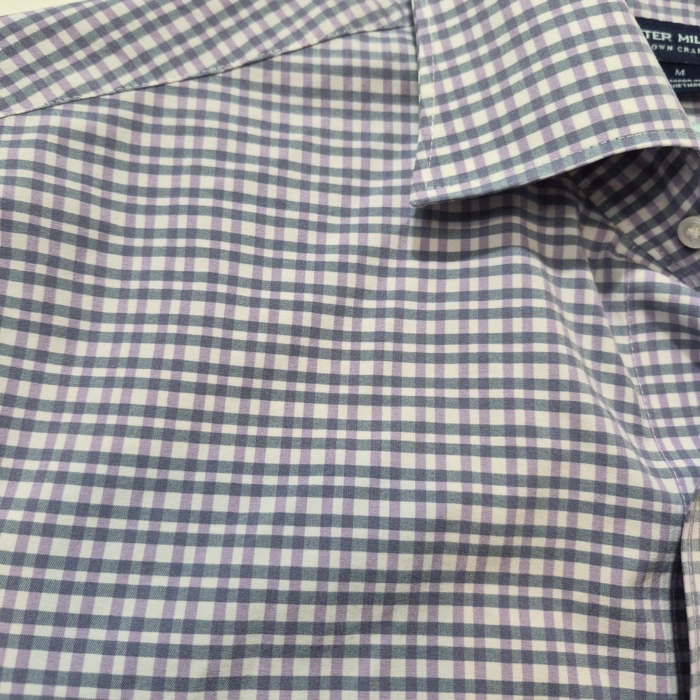 Peter Millar Shirt Purple Blue Plaid Flex Finish Long Sleeve Button Front Mens M - Picture 5 of 7